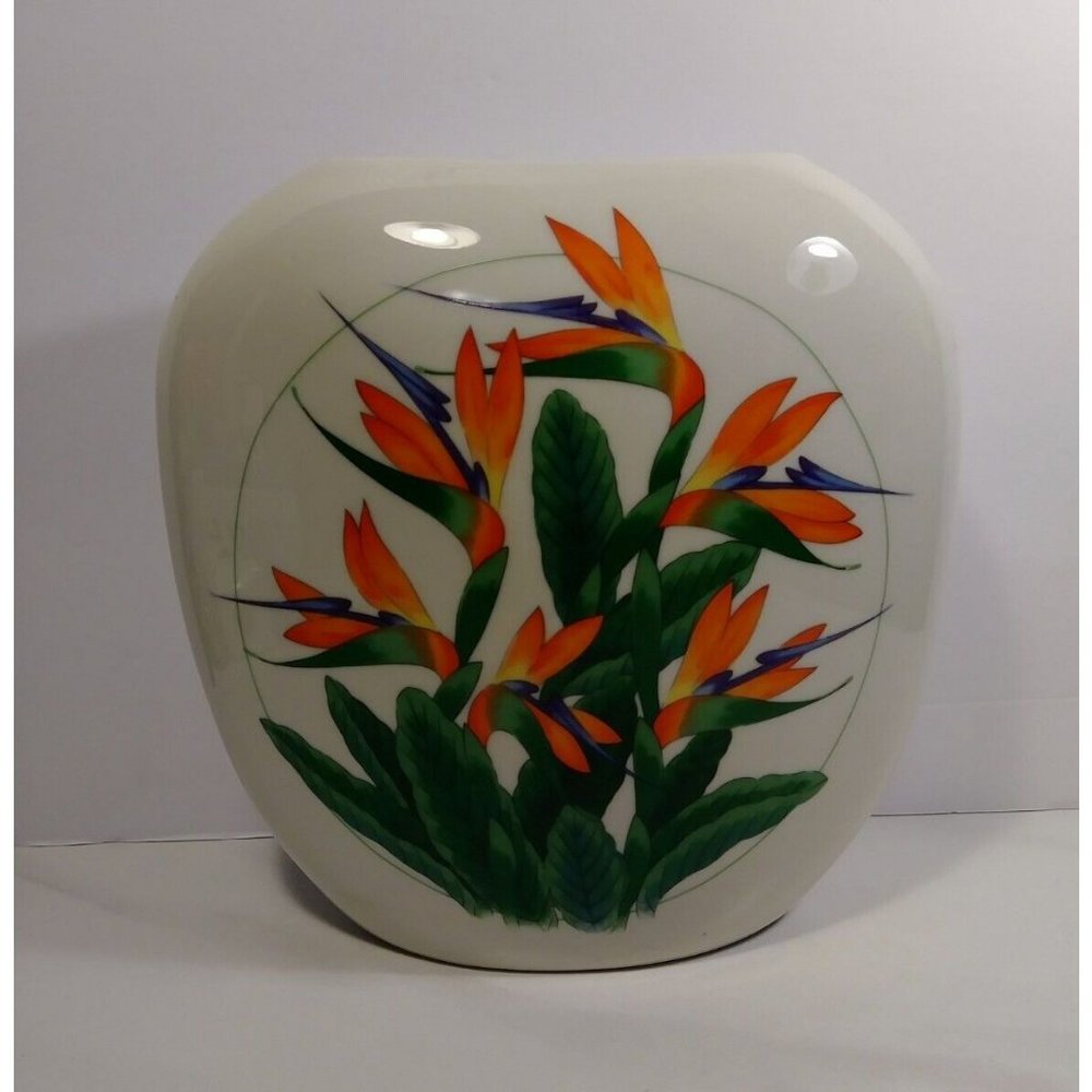 Vintage Paradise Hawaii Liberty House Bird of Paradise Ceramic Vase ~ 7. 5"